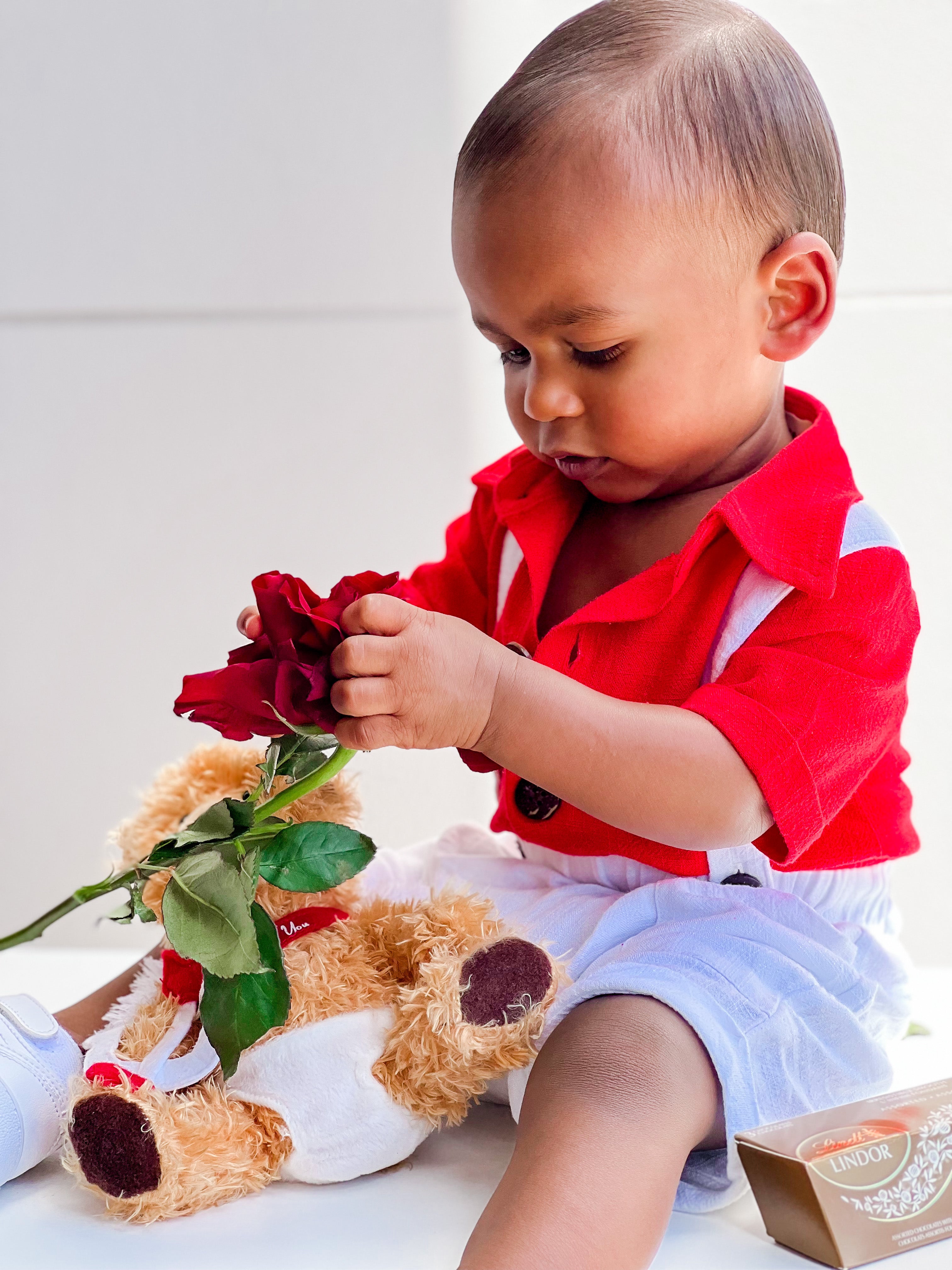 Boys red button up sales shirt