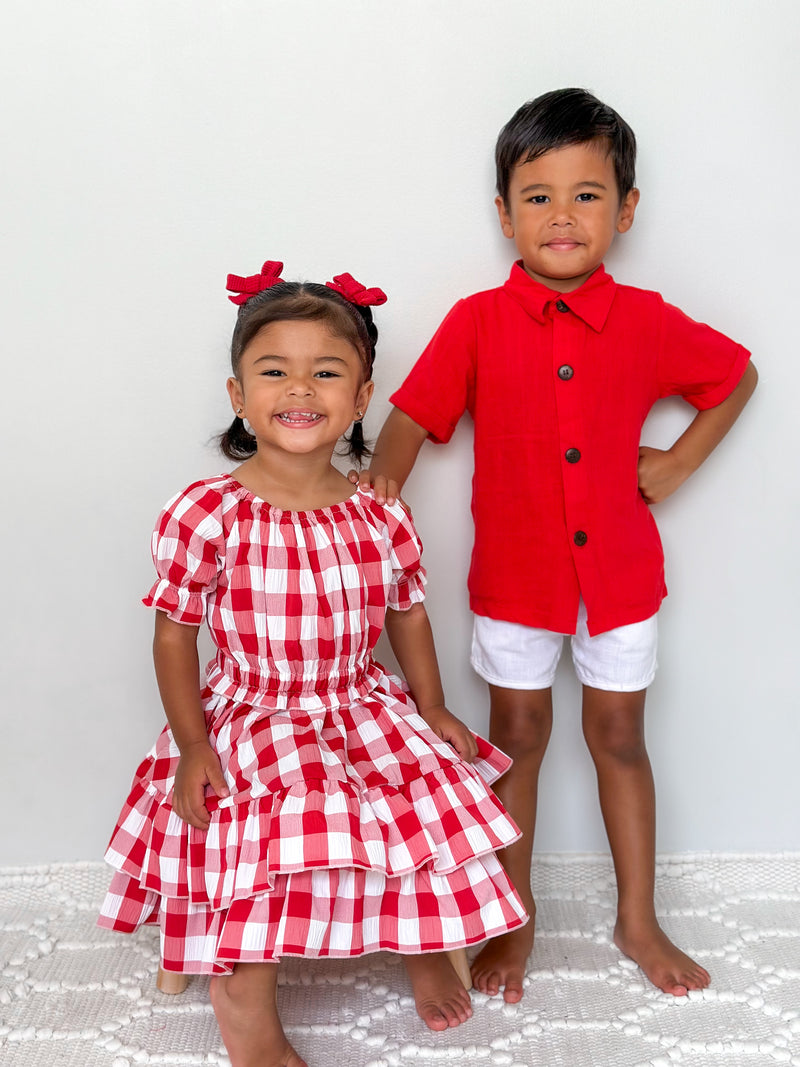 Boys red gingham store shirt