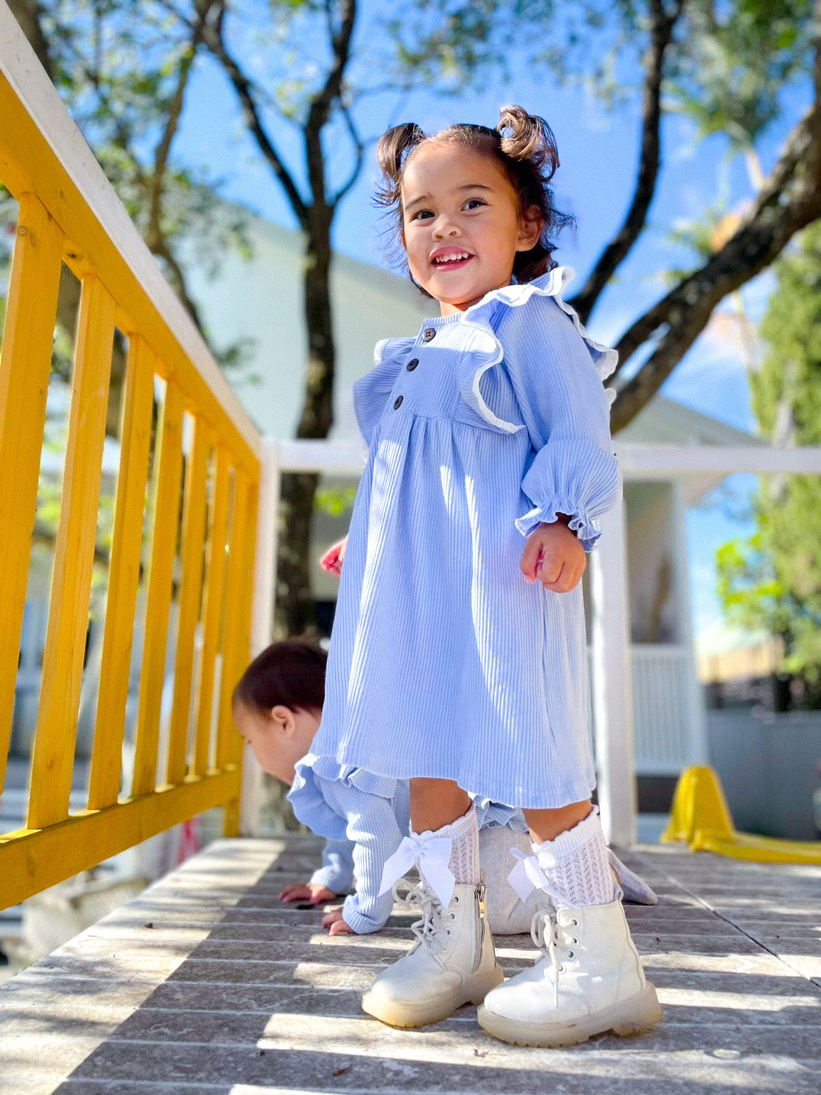 Aspen Ribbed Longsleeve Dress Blue