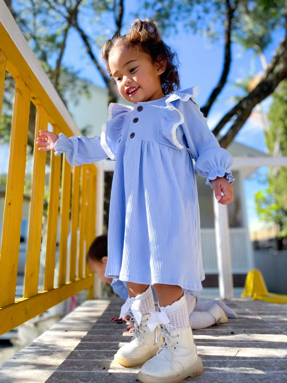 Aspen Ribbed Longsleeve Dress Blue