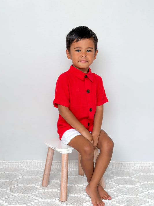 Boys Red Button Up Shirt