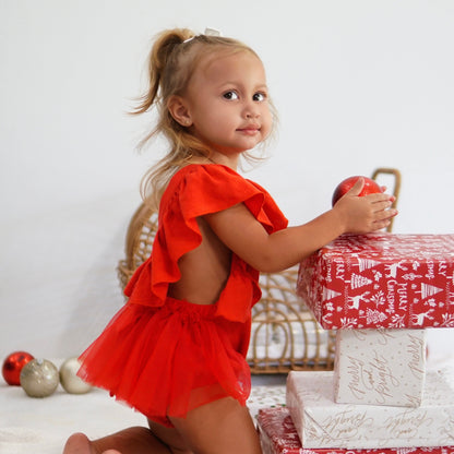 Red Flutter Tulle Romper