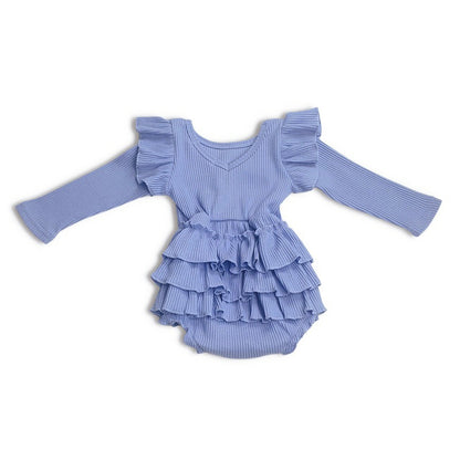 Aspen Ribbed Longsleeve Romper Blue