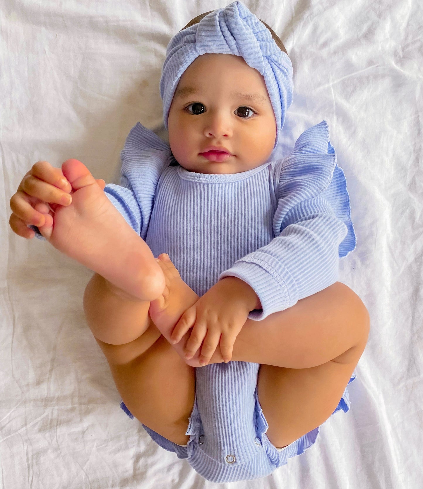 Aspen Ribbed Longsleeve Romper Blue