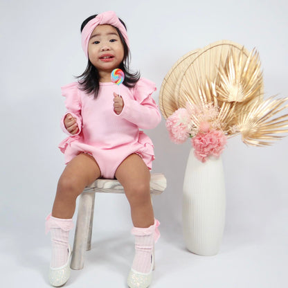 Aspen Ribbed Longsleeve Romper Pink