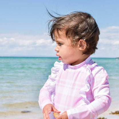 Pink Gingham Long Sleeve One Piece Swimsuit