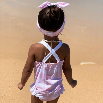 Pink Gingham Sleeveless One Piece Swimsuit